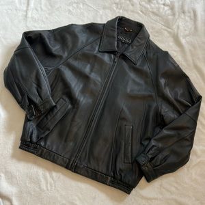 Mens XL Perry Ellis Portfolio Black Leather Jacket